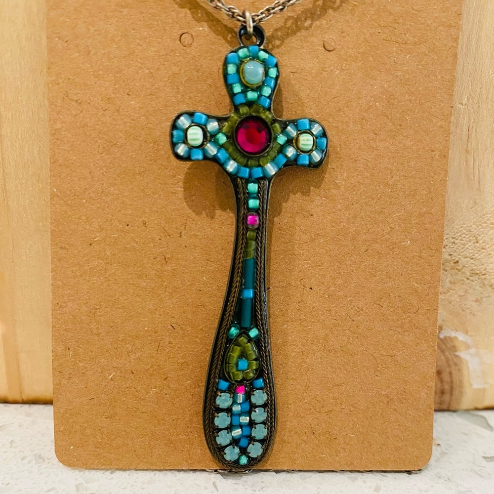 Ayalabar Turquoise Cross Necklace-adjustable chain. - Picture 2 of 2